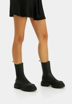 BERSHKA Flat With Elastic Gores - Boots À Talons - Black